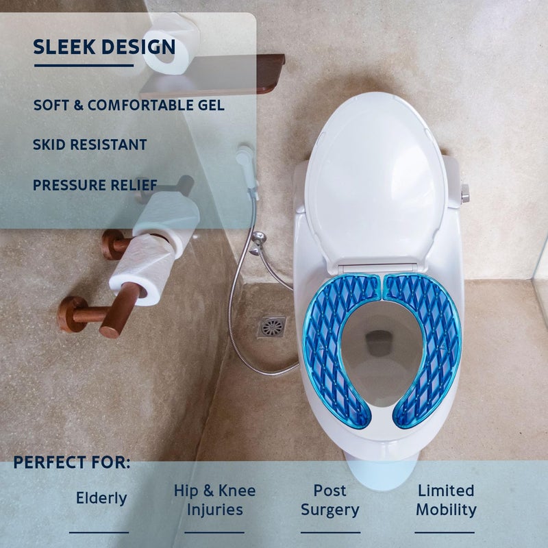 Morvat Gel Toilet Seat Cushion, Washable Padded Riser Cushion for Toilets & Commode Chair, Maximum Pain Relief Comfort & Support, Adhesive Raised Donut Pad for Elderly & Handicapped, Blue, Elongated - Image 5
